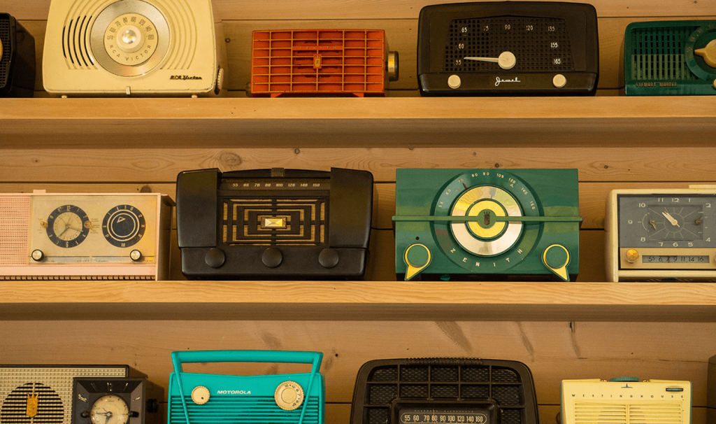 A collection of many vintage radios